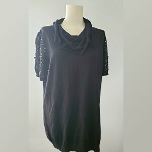 Iman Black Tunic Sweater Short Sleeve Cowl Neck